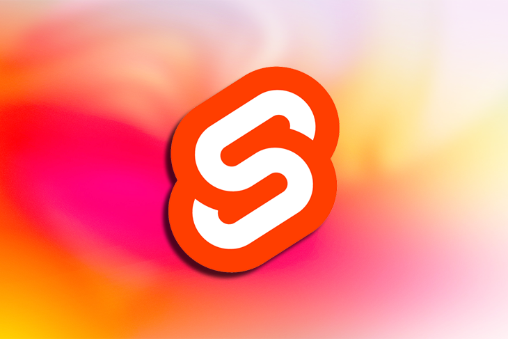 The orange Svelte logo on a blurred pink and yellow background